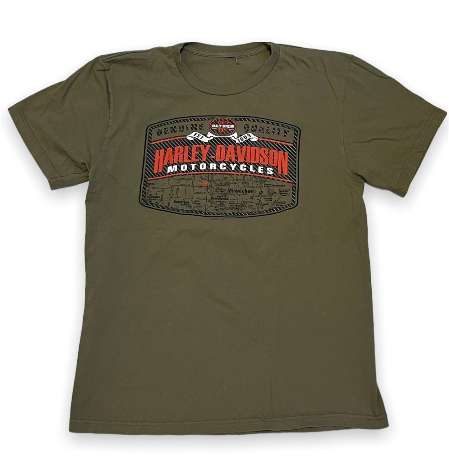 Harley Davidson Palestine Illinois Olive Green Tee