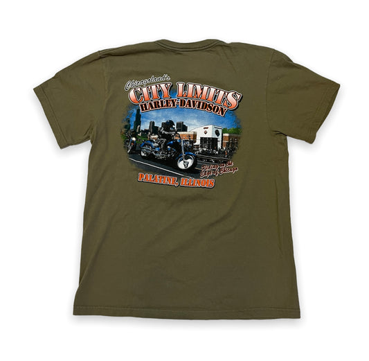 Harley Davidson Palestine Illinois Olive Green Tee